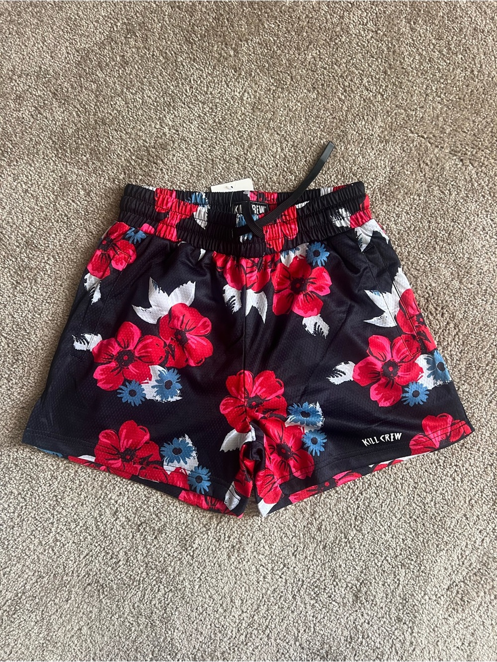Kill Crew Black Athletic Shorts with Red & Blue Floral Print